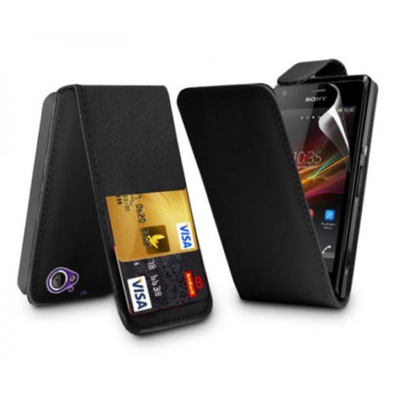 Flip Leather Case Cover For Sony Xperia M in Black