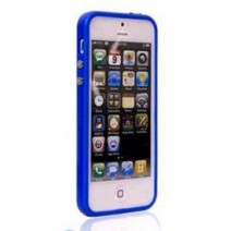 iPhone 5 Bumper Metal Button Silicone TPU Frame Cover in Blue