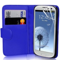 Leather Feel Flip Book Shape Back Case Samsung Galaxy S3 Mini - Blue