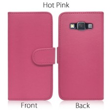 Book Shape Leather Back Case Cover for Samsung Galaxy A3 in Hot Pink