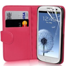 Leather Feel Flip Book Shape Back Case Samsung Galaxy S3 Mini - Pink