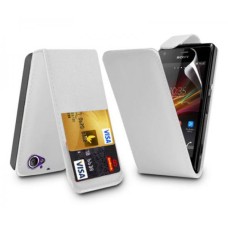 Flip Leather Case Cover For Sony Xperia M in White